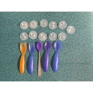 Gerber Baby Utensils Set Purple Orange‎ Spoons Forks and ten outlet covers